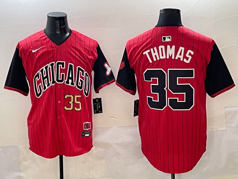 Men Chicago White Sox 35 Thomas Red Stripe Joint Name 2025 Nike MLB Jersey style 4
